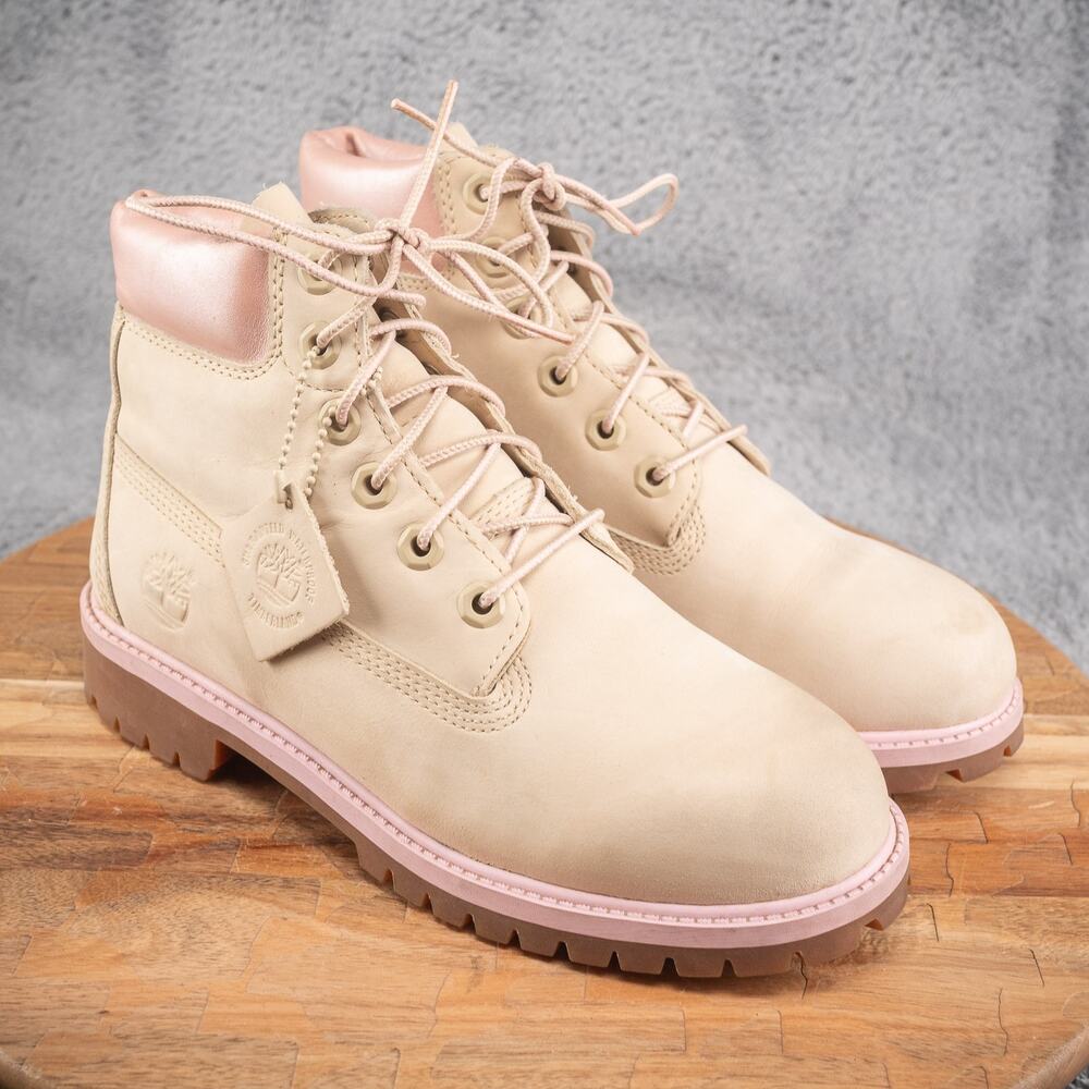 TIMBERLAND Women's Waterproof Heritage Boots in Pink & Beige Girls US 5 Wmns 6.5